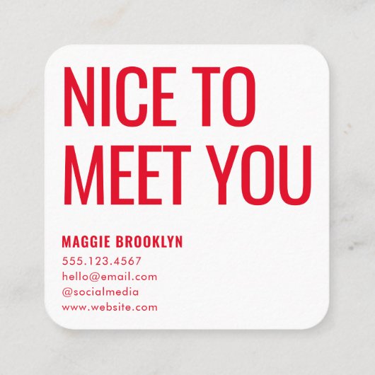 Minimal Hello | Modern Clean Simple Name Red Pink Quadratische Visitenkarte (Rückseite)