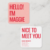 Minimal Hello | Modern Clean Simple Name Red Pink Quadratische Visitenkarte (Vorne/Hinten)