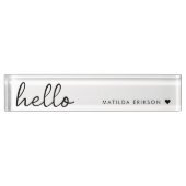Minimal Hello | Modern Heart Clean Simple White Namensplakette (Vorderseite)
