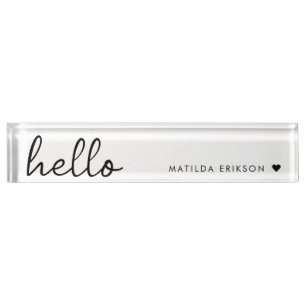 Minimal Hello   Modern Heart Clean Simple White Namensplakette