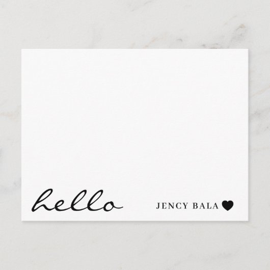Minimal Hello Modern Heart Design Postkarte (Vorderseite)