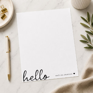 Minimal Hello Modernes Herz sauber, einfach weiß Briefbogen