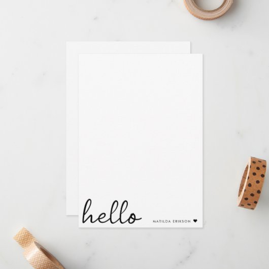 Minimal Hello | Modernes Herz sauber, einfach weiß Mitteilungskarte (Vorderseite/Rückseite Beispiel)