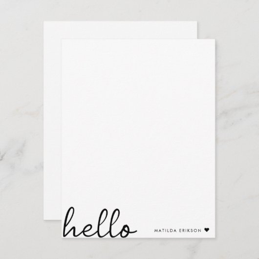 Minimal Hello | Modernes Herz sauber, einfach weiß Mitteilungskarte (Vorne/Hinten)