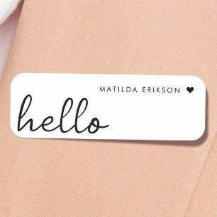 Minimal Hello   Modernes Herz sauber, einfach weiß Namensschild