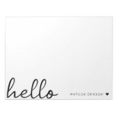 Minimal Hello | Modernes Herz sauber, einfach weiß Notizblock (Vorderseite)
