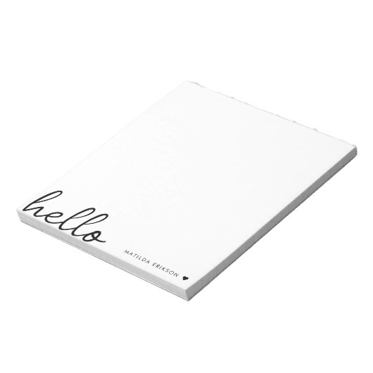 Minimal Hello | Modernes Herz sauber, einfach weiß Notizblock (Rotiert)