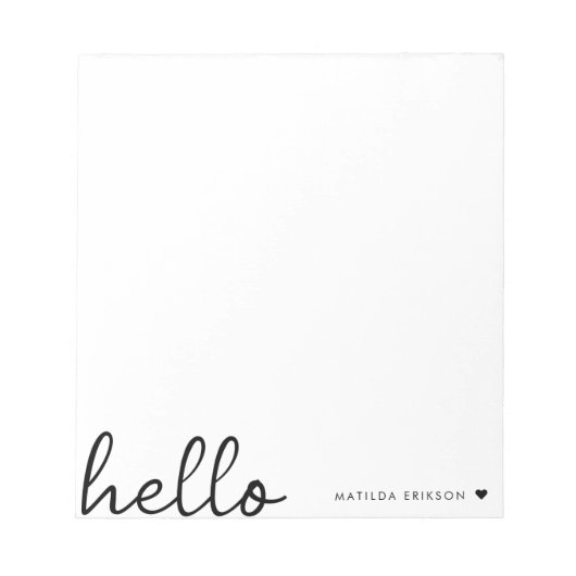 Minimal Hello | Modernes Herz sauber, einfach weiß Notizblock (Vorderseite)