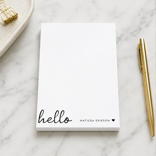 Minimal Hello | Modernes Herz sauber, einfach weiß Post-it Klebezettel