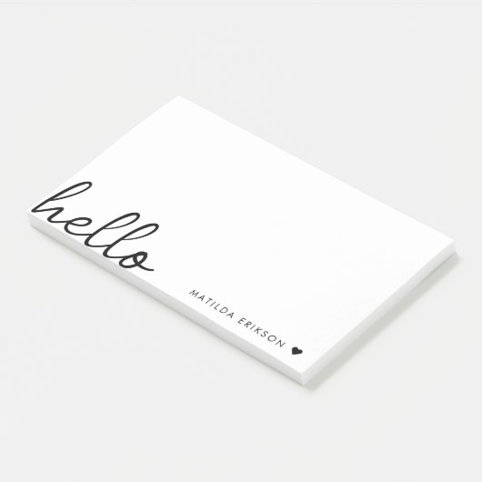 Minimal Hello | Modernes Herz sauber, einfach weiß Post-it Klebezettel (angewinkelt)
