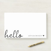 Minimal Hello | Modernes Herz sauber, einfach weiß Post-it Klebezettel (Auf Schreibtisch)