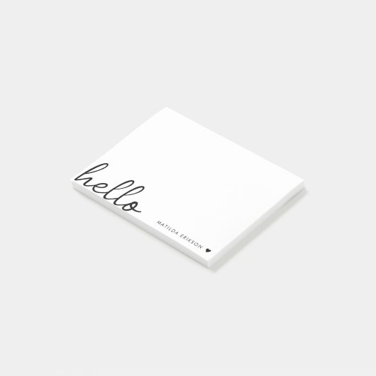 Minimal Hello | Modernes Herz sauber, einfach weiß Post-it Klebezettel (angewinkelt)