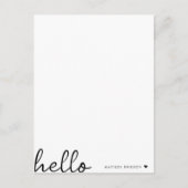 Minimal Hello | Modernes Herz sauber, einfach weiß Postkarte (Vorderseite)