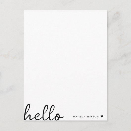 Minimal Hello | Modernes Herz sauber, einfach weiß Postkarte (Vorderseite)
