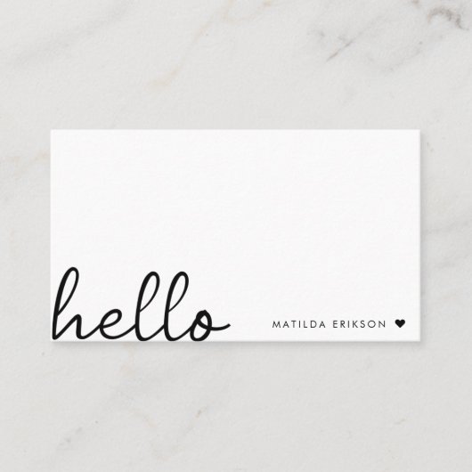 Minimal Hello | Modernes Herz sauber, einfach weiß Visitenkarte (Vorderseite)