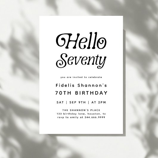 Minimal Hello Siebzig Moderne Retro 70. Geburtstag Einladung