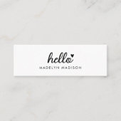 Minimal Hello Simple Modernes Herz Clean White Mini Visitenkarte (Vorderseite)
