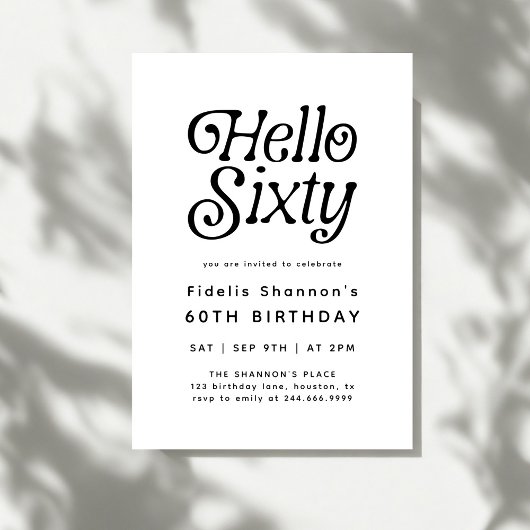 Minimal Hello Sixty Moderner Retro 60. Geburtstag Einladung