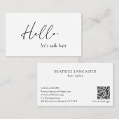 Minimal Hello Typografie QR Code Modernes Elegant Visitenkarte (Vorne/Hinten)
