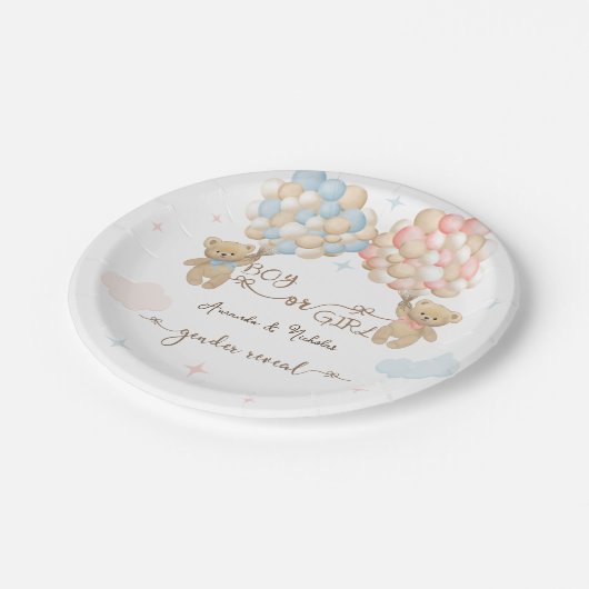 Minimal hellrosa blaues Geschlecht Pappteller (Schrägansicht)