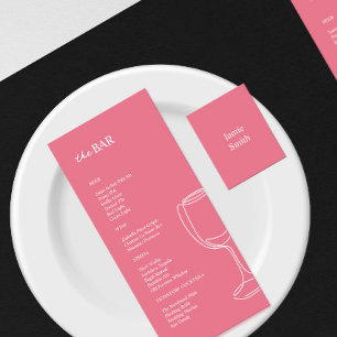 Minimal hellrosa Hochzeitsmenü Bar Menükarte