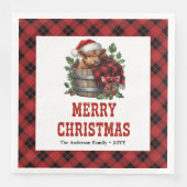Minimal highland cow red black plaid napkins serviette (Vorderseite)