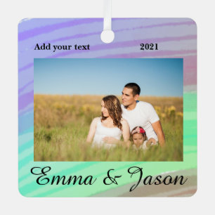 Minimal hinzufügen Sie Ihren Namen Foto Jahr Wasse Ornament Aus Metall