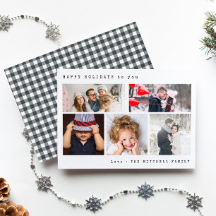 Minimal Holiday Foto Collage Black Gingham Feiertagskarte