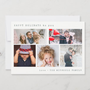 Minimal Holiday Foto Collage Green Gingham Feiertagskarte