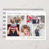 Minimal Holiday Foto Collage | Silberstreifen Feiertagskarte (Vorne/Hinten)