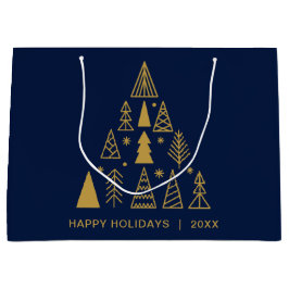 Minimal Holidays | Navy Blue Gold Christmas Tree Große Geschenktüte