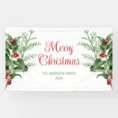 Minimal Holly Berries Branch Frohe Weihnachten Banner (Horizontal)