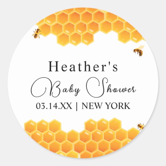 Minimal Honey Bumblebee Boy Baby Dusche Runder Aufkleber (Vorderseite)