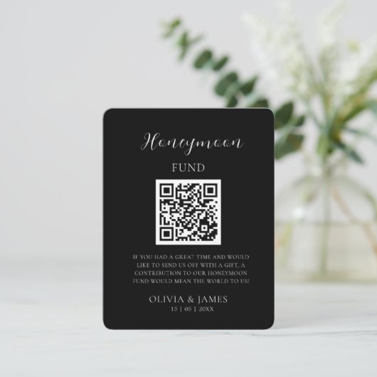 Minimal Honeymoon Fund Request QR Code Card Begleitkarte (Stehend Vorderseite)