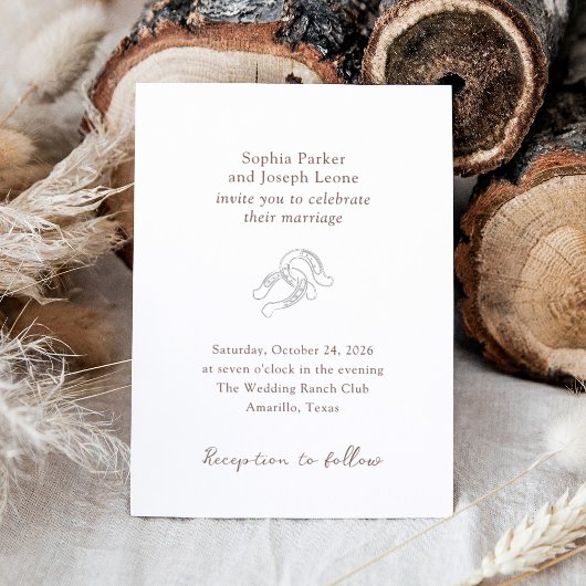 Minimal Horseshoe | Rustic Brown Wedding Silver Folieneinladung