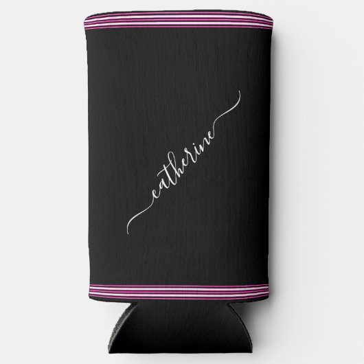 Minimal Hot Pink Black White Cursive Script Name Selters Dosenkühler (Vorderseite)
