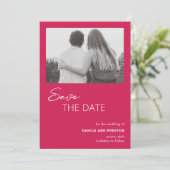 Minimal Hot Pink Foto Moderne Hochzeit Save The Date (Stehend Vorderseite)