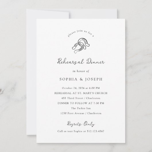 Minimal-Hufeisen Schwarz-Weiß-Probe Abendessen Einladung (Vorderseite)