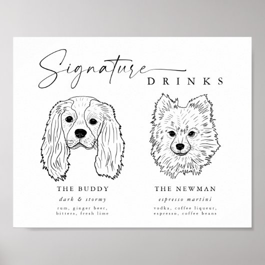 Minimal Hunde Signature Drinks Hochzeitstiefel Bar Poster (Vorne)