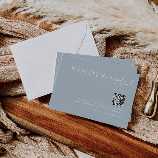 Minimal Icy Blue Heart Antwort mit QR Code Begleitkarte