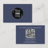 Minimal Ihr Logo hier Navy Blue QR Code Visitenkarte (Vorne/Hinten)