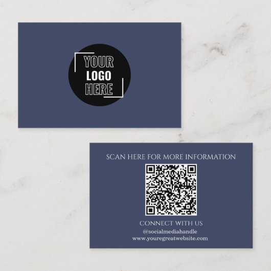 Minimal Ihr Logo hier Navy Blue QR Code Visitenkarte (Vorne/Hinten)