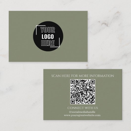 Minimal Ihr Logo hier Sage Green QR Code Visitenkarte (Vorne/Hinten)