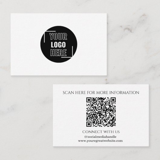 Minimal Ihr Logo hier schwarz und weiß QR-Code Visitenkarte (Vorne/Hinten)