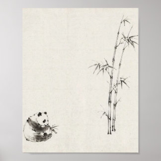 Minimal Ink Panda beim Bambusessen Poster