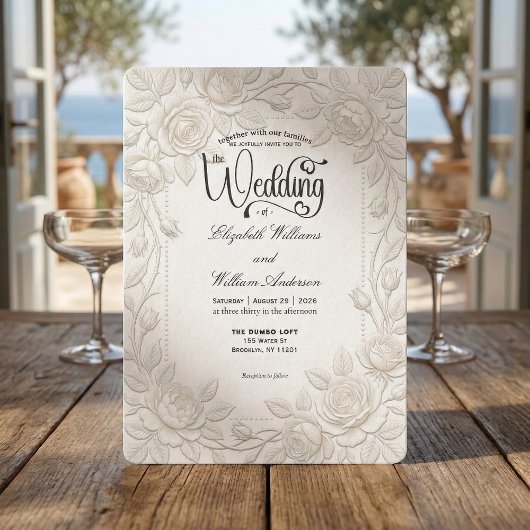 Minimal Ivory White Formal Typography Wedding Einladung