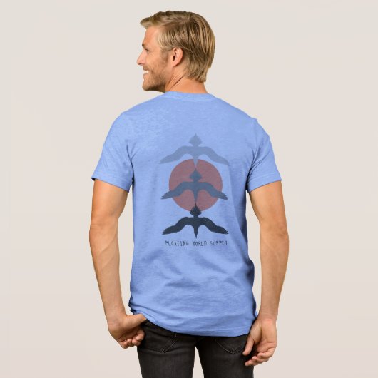 Minimal Japanese Fish Hawk Ukiyo-e Style Blue Tri-Blend Shirt (Rückseite voll)