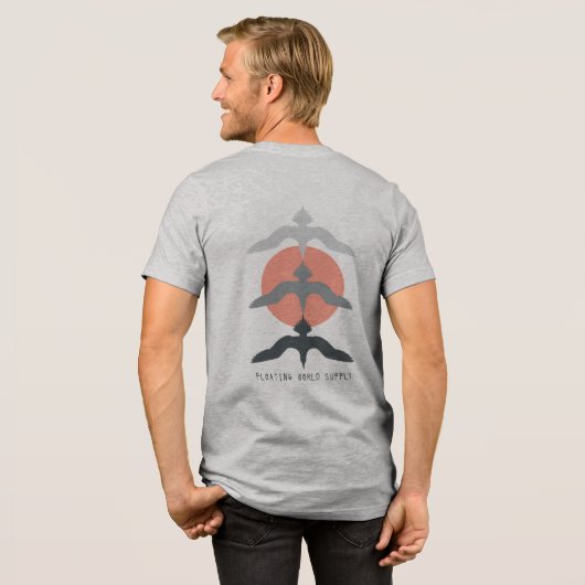 Minimal Japanese Fish Hawk Ukiyo-e Style Gray Tri-Blend Shirt (Rückseite voll)
