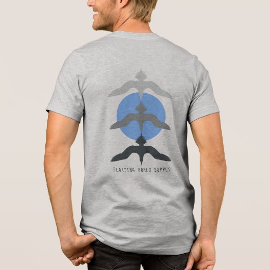 Minimal Japanese Fish Hawk Ukiyo-e Style Gray Tri-Blend Shirt (Rückseite)