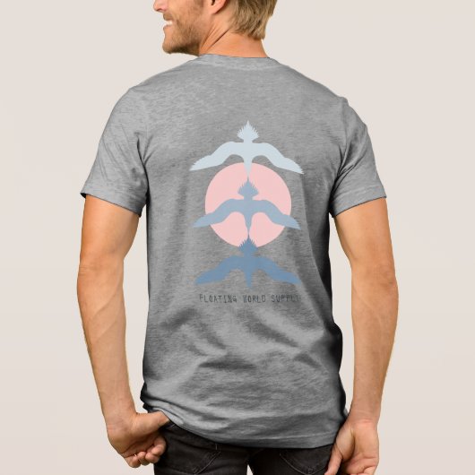 Minimal Japanese Fish Hawk Ukiyo-e Style Gray Tri-Blend Shirt (Rückseite)